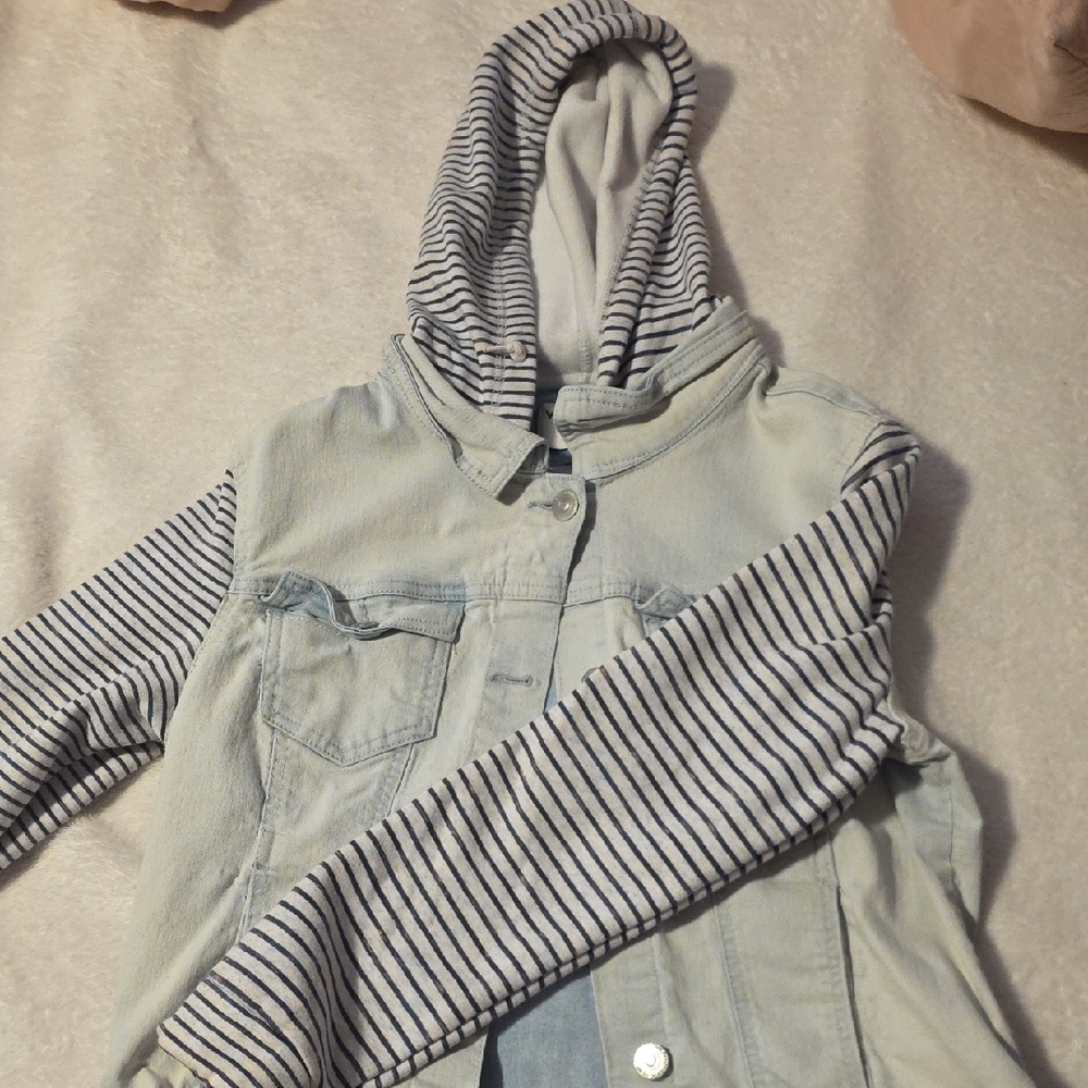 Wallflower Kids Jean Jacket with Striped Sleeves